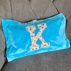 Blue Plush “K” Peace Sign Pillow Case